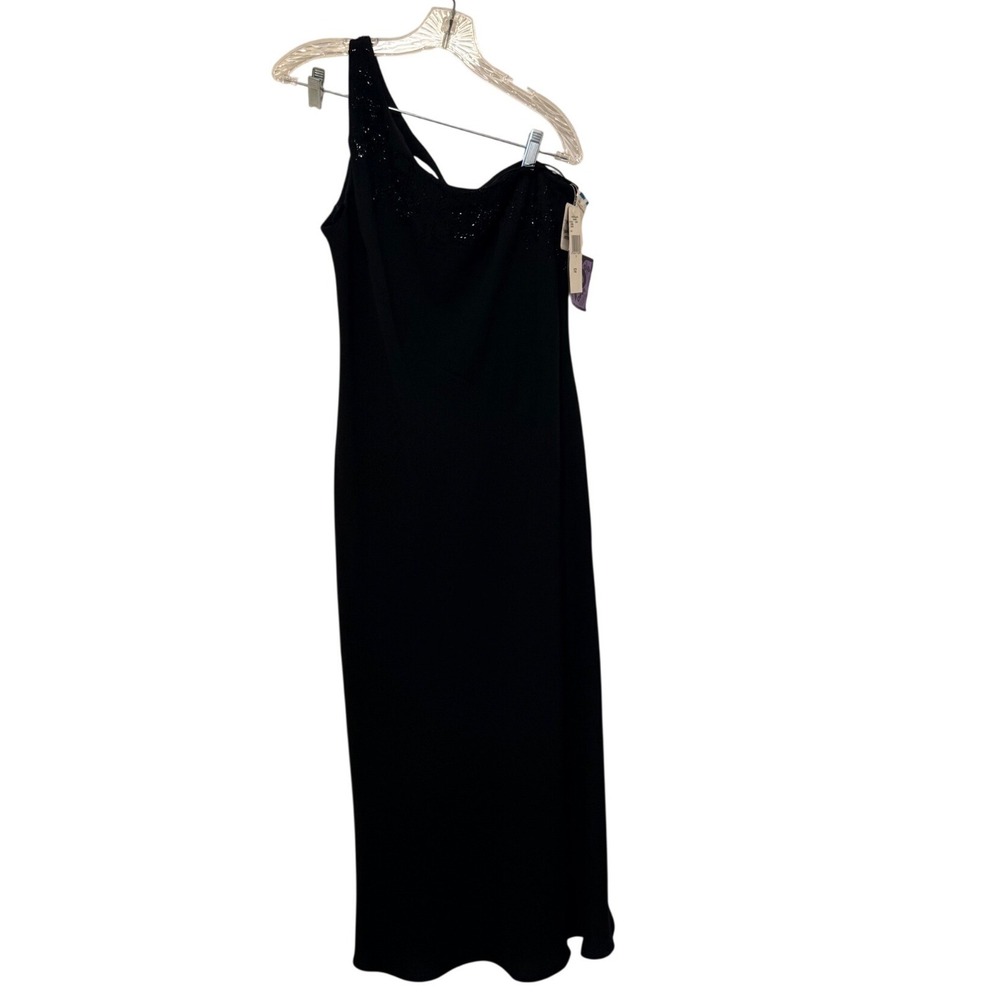 Jones New York Vintage Y2K One Shoulder Gown Womens 12 Black Polyester Dress